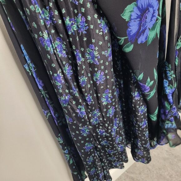 Vintage 90s black green purple blue floral semi sheer dress with overlay size 1x - Picture 3 of 8